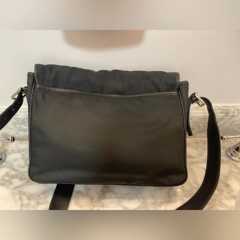 Vintage Coach Black Nylon & Leather Trim Messenger Bag